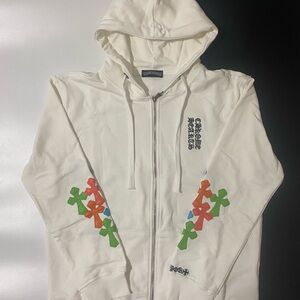 Chrome Hearts White Hoodie with Multicolor Crosses
